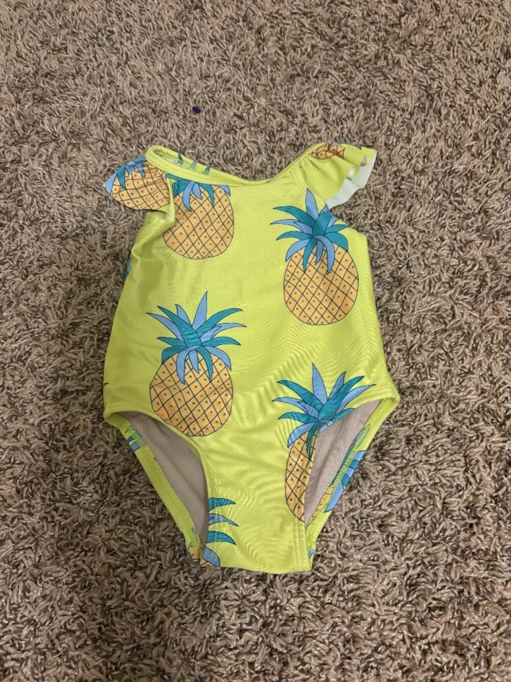 Tea Collection Pineapple Print Swimsuit 9-12 Months Yellow Ruffle Sleeves Fruit